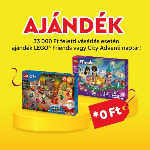 Vásárolj 33 000 Ft feletti értékben LEGO® termékeket, válaszd ki a kedvenc adventi naptáradat, és kezdődjön az ünnepi visszaszámlálás!
A promóció 2026.10.01. és 2026.10.31. között, illetve a készlet erejéig érvényes.
58 000 Ft feletti vásárlás esetén a LEGO® Astro Bot™ (40899) vagy a LEGO® City / LEGO® Friends adventi naptár közül választhatsz, a két promóció együttesen nem vehető igénybe.