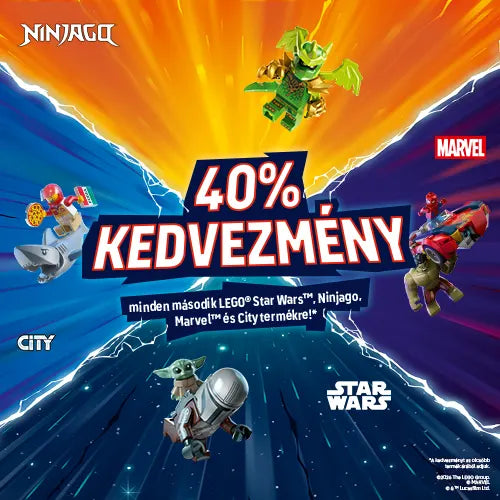 Most a LEGO® Star Wars™, LEGO® NINJAGO®, LEGO® Marvel és LEGO® City készletek között is érdemes duplázni: ha két résztvevő készletet választasz, az olcsóbbik árából 40% kedvezményt adunk!