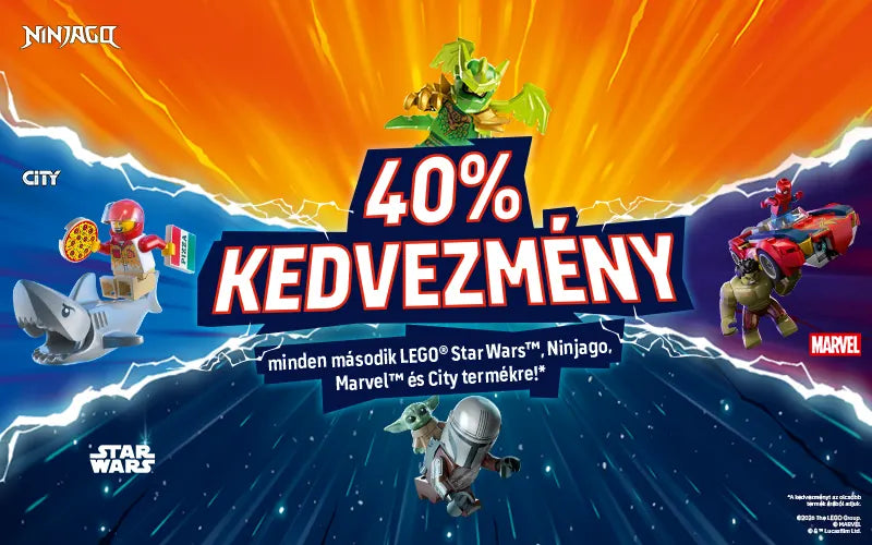 Most a LEGO® Star Wars™, LEGO® NINJAGO®, LEGO® Marvel és LEGO® City készletek között is érdemes duplázni: ha két résztvevő készletet választasz, az olcsóbbik árából 40% kedvezményt adunk!